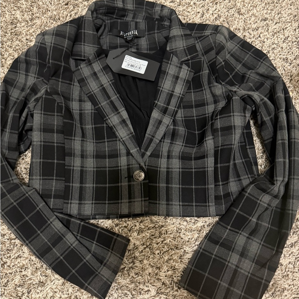 Disturbia Black and Gray Plaid Blazer
